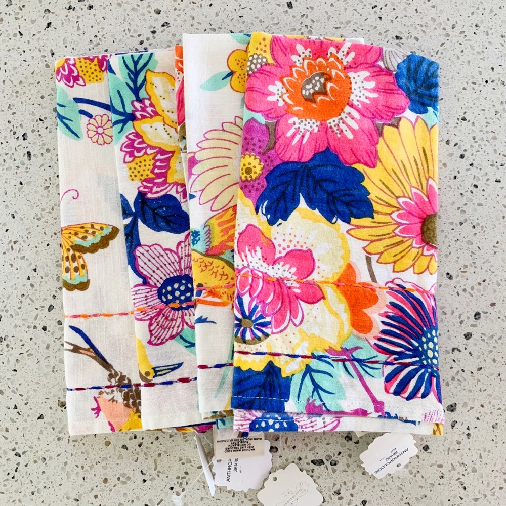 Anthropologie Bright Floral Heredia Linen Napkins - Set of 4